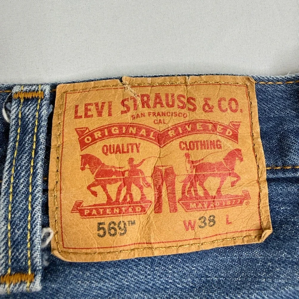 Levis 569 Loose Straight Mens Denim Shorts W38 Blue Medium Wash Baggy Jorts